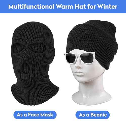 Pukavt 2 Pack 3 Hole Winter Knitted Mask, Full Face Cover Ski Mask Warm Balaclava for Skiing, Motorcycle, Snowboard