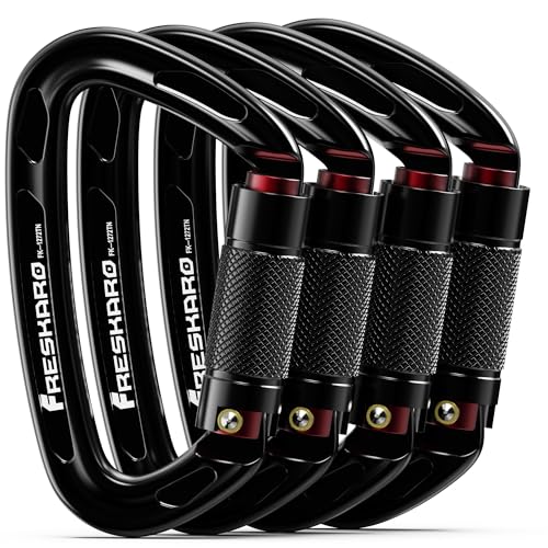 Black 4-Pack Climbing Carabiners 25kN Twist Auto Lock Aluminium Lightweight