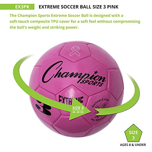 Champion Sports Extreme Series Soccer Ball - Pink, Size 3, All Weather, Youth & Adult Play