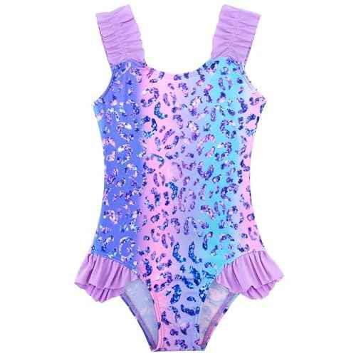 XiaoMoSha Girls One Piece Swimsuit Ruffled Straps Bathing Suits Summer Swim Suit Quick Dry Beach Swimwear for Kids 3-10 Years