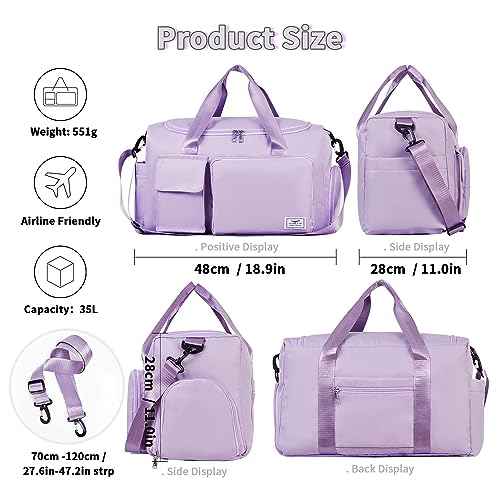 FIORETTO Women's Gym Duffle Bag with Shoes Compartment, 37L Capacity, Ideal for Travel, Gym, Sports, Duffel, Weekender
