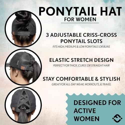 Funky Junque Ponytail Hat for Women - Baseball Cap with Adjustable Fit & High Pony Tail Criss Cross Back for Everyday Wear