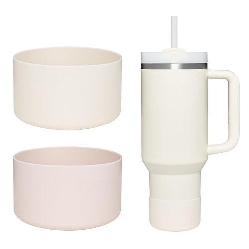 WK IEASON 2 Pcs Tumbler Bottom Protector Boot for Stanley Quencher Adventure 40oz & Stanley IceFlow 20oz 30oz and Compatible with Hydro Flask Water Bottle 12oz 21oz 24oz(Rose Quartz/Cream)