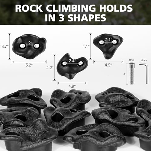 18pcs Kids Climbing Holds Set for Rock Wall Indoor & Outdoor Playset - Black