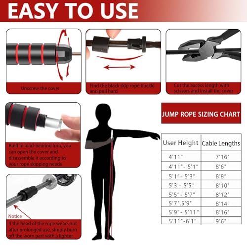 Adjustable Weighted Jump Rope 9ft, Tangle-Free Speed Rope for Fitness & Exercise - Red, 180-340g