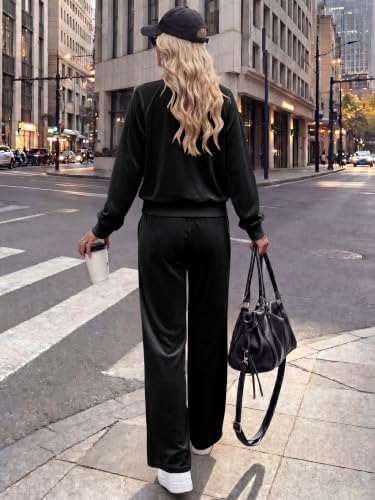 Women's Velour Lounge Sets 2 Piece Tracksuit - Large Black
