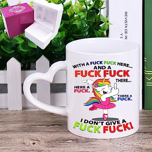 Funny Heart Handle Coffee Mug - 11oz Ceramic Gift for Women, Men, Lovers, Birthday