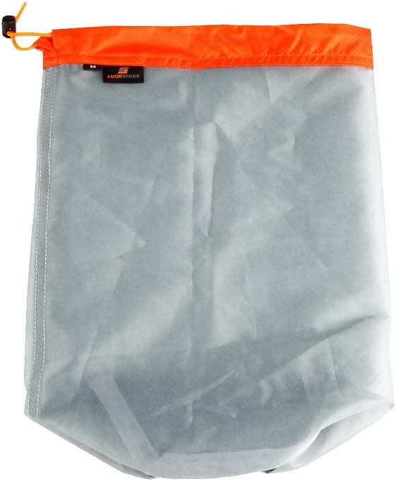 Mesh Stuff Sack Light Weight Nylon Mesh Drawstring Storage Bag for Travelling Hiking Camping Stuff Storage(Orange M)