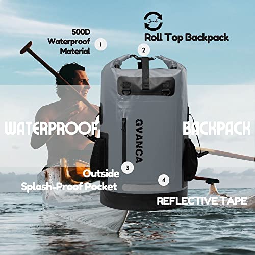 Waterproof Roll Top Kayak Dry Backpack 35L Grey Floating Outdoor Gear