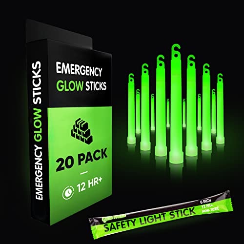 Green Emergency Glow Sticks 12 Hour Duration - 20 Pack Industrial Grade Survival Lights