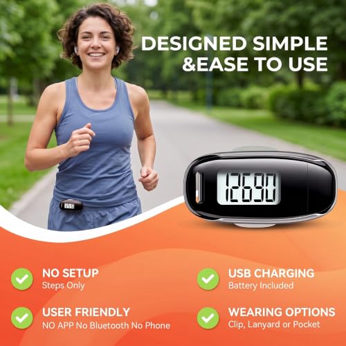 StepLify 3D Pedometer with Backlight, USB Rechargeable Step Counter