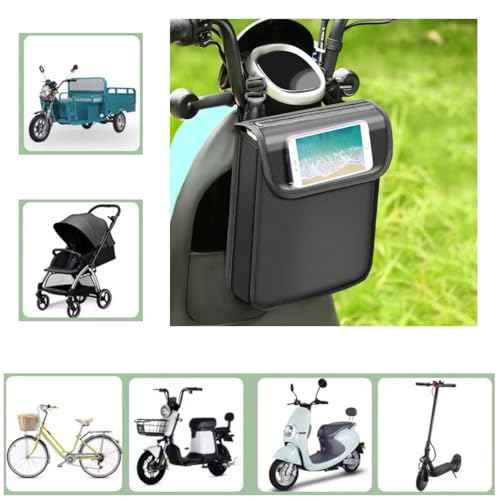 Electric Scooter Bag Storage Pouch Handlebar Attachement Large Capacity with Waterproof Phone Holder Pocket Front Hanging Bags Organizer for Bike Handle Bar eBike Motorcycle Bicycle Escooter