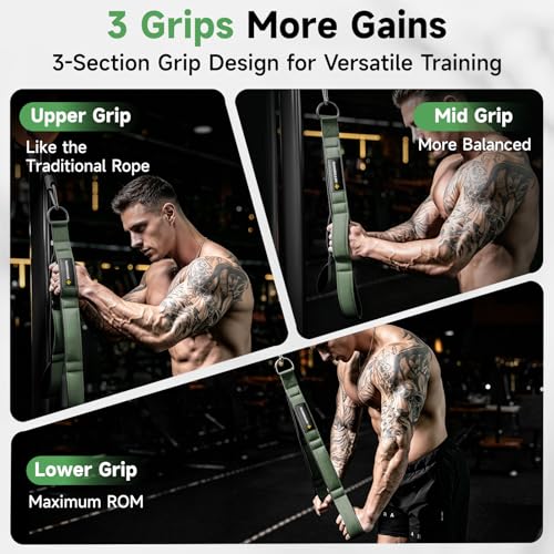 Multi-Grip Tricep Rope Cable Attachment - 24 Inch, Green, 3 Grip Lengths