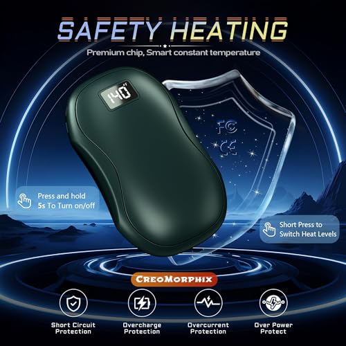 Rechargeable Hand Warmers 2 Pack, 12000mAh Electric Portable Smart Chips Hand Warmers Power Bank, Fast Instant Heating 3 Levels, Best Gifts for Outdoor, Hunting, Camping, Golf, Raynauds