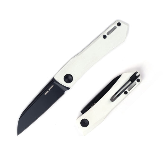 RealSteel Real Steel Solis Lite Slipjoint Folding Pocket Knife - D2 Blade and G10 Handles Perfect for Camping Hiking Daily Cutting Tasks EDC Men Women White White/Black