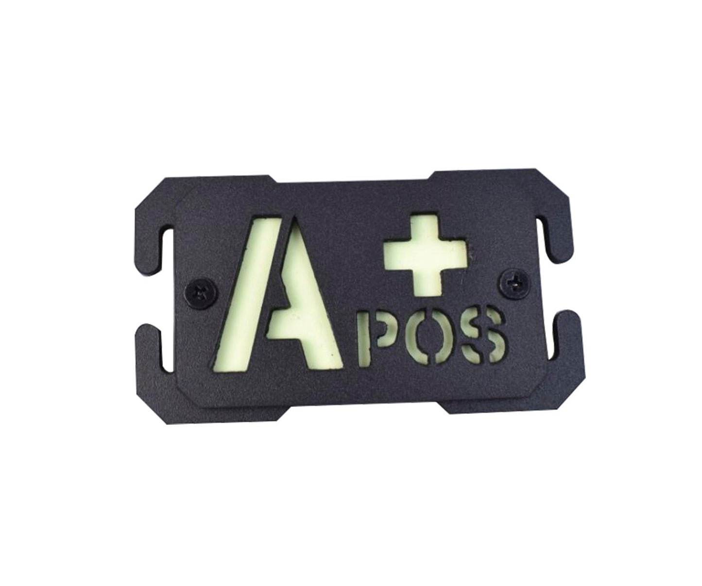 Glow Dark Blood Type A+ Positive POS Reflective Patches Tactical Morale Military Badges with Breach Buckle Mount Fit 1in Molle Webbing (Black A+)