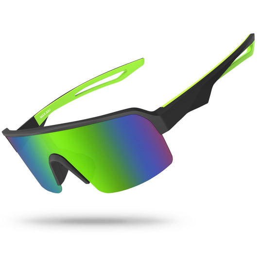 MAXJULI Polarized Sports Sunglasses for Men Women, Windproof Outdoor Cycling Running UV400 Protection Sun Glasses 8208 C3 Black+Green
