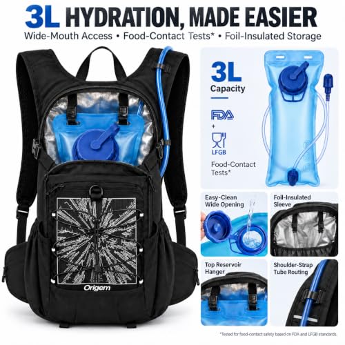 22L Hiking Hydration Backpack with 3L Water Bladder & Rain Cover for Men Women
