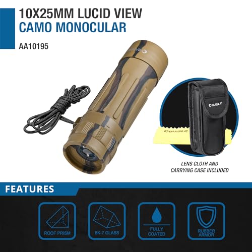 10x25 Compact Monocular with Fully Coated Optics and Rubber Armor for Travel Hiking Bird Watching