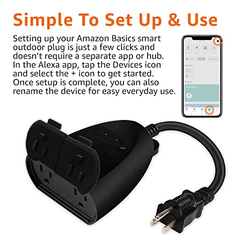 Outdoor Smart Plug with 2 Control Outlets - Weather Resistant Wi-Fi Alexa Compatible