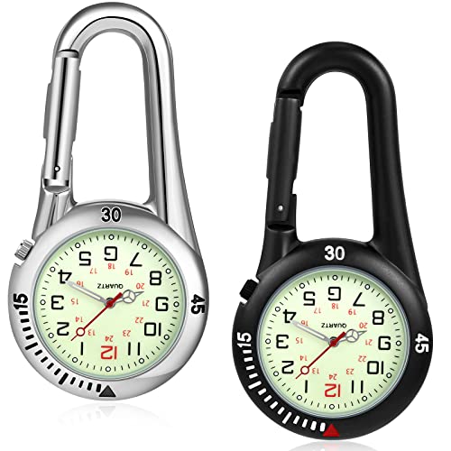 Glow Quartz Watch Fob Clip on Carabiner - Black & Silver