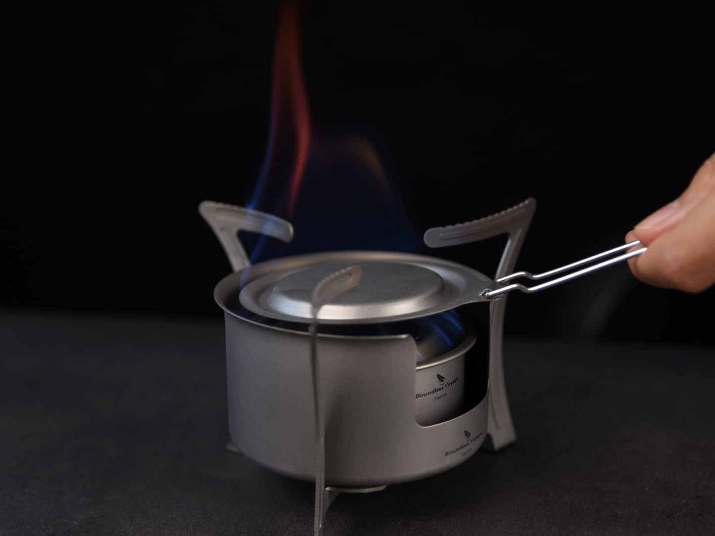 iBasingo Mini Titanium Spirit Stove Alcohol Heater Wood Burner with Stand Outdoor Camping Hiking Backpacking Furnace Tourist Cooker Survival Trekking Hiking Supplies (Ti2013C)