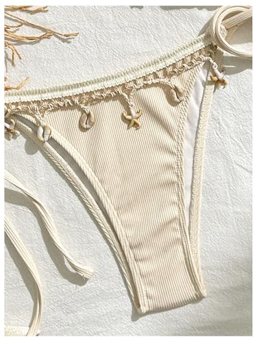 Verdusa Women's 2 Piece Bikini Set Small Beige Halter Triangle Swimsuit
