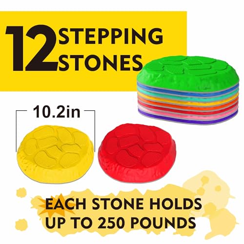 12-Pack Kids Balance Stepping Stones with Non-Slip Edges - Indoor & Outdoor Toys
