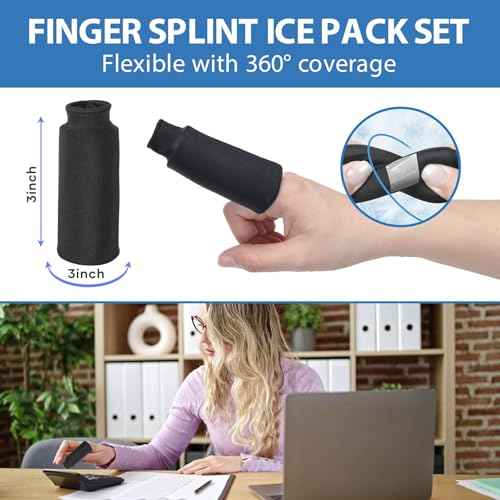 Trigger Finger Splint and Ice Pack Sleeve (3+2 Set) for Pain Relief Injured Fingers Straightening Arthritis joint stabilizer, Fit for Middle Index Ring Pinky Thumb Finger, Right Hand and Left Hand