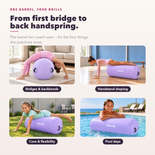 Purple Gymnastics Air Barrel Back Handspring Trainer Inflatable Tumbling Roller for Home Practice (L)39.3"x(Dia)23.6" No Pump