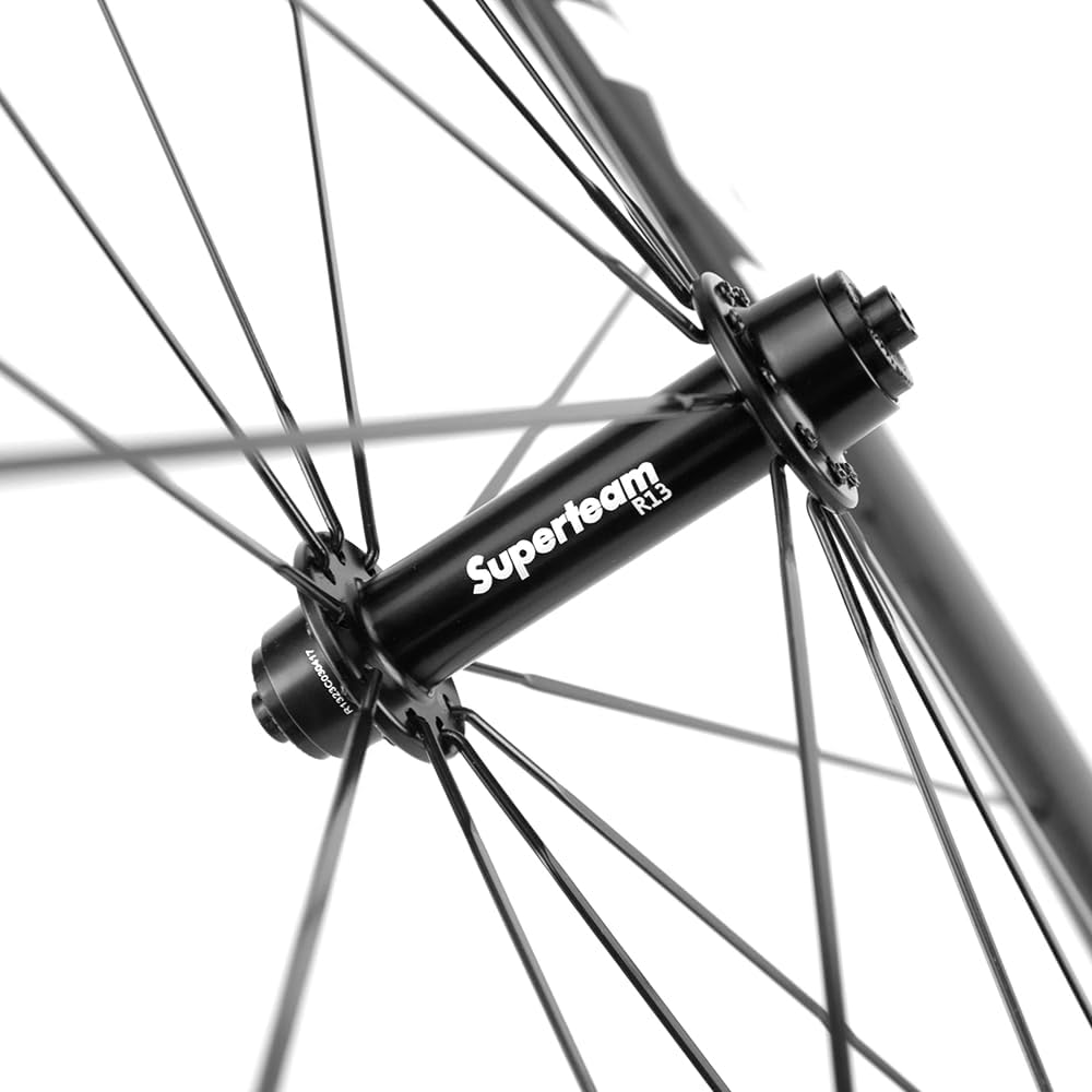 Superteam Carbon Fiber Road Bike Wheels 700C Clincher Wheelset 50mm Matte 23 Width (Transparent Decal)