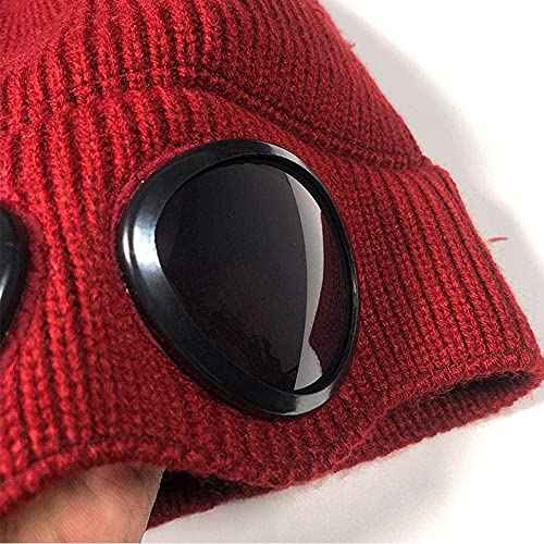 Unisex Knitted Goggles Beanie - Winter Stylish Skull Warm Cap, Outdoor Sports Fashion Fleece Lining Stretchy Hat