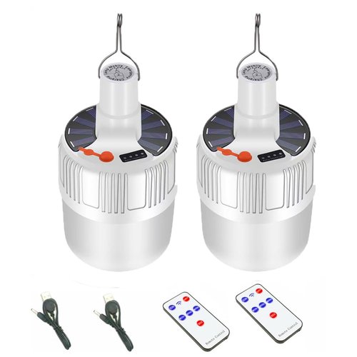 Solar Lamp Camping LED Tent Lights Remote Control 4000mah 5 Mode USB Rechargeable Portable Waterproof Lantern Blub Hanging Hook for Indoor Home Outdoor Emergency Courtyard Power Outage 2 Pack