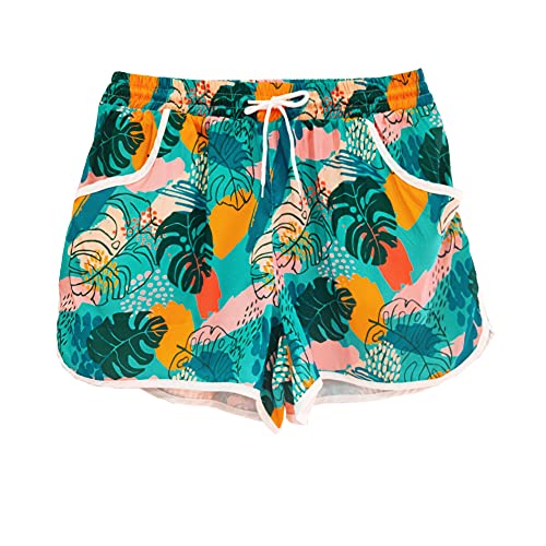 Kids Hawaiian Swim Board Shorts 11-12 Years Quick Dry Tropical Green