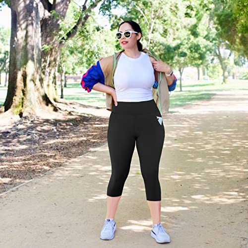 Plus Size Capri Leggings for Women with Pockets XL-4XL Black - XX-Large