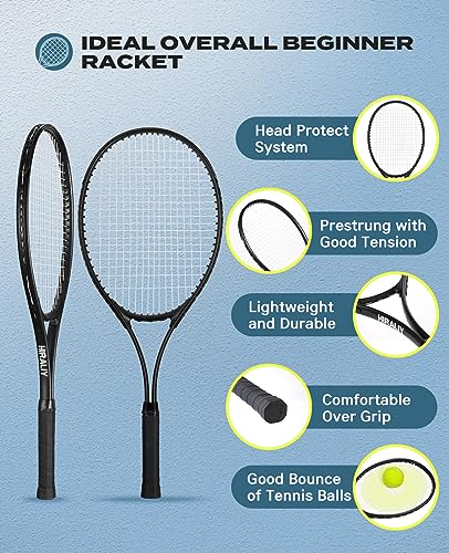 HIRALIY 27-Inch Tennis Racket Set for Adults with Ball & Carry Bag - Black