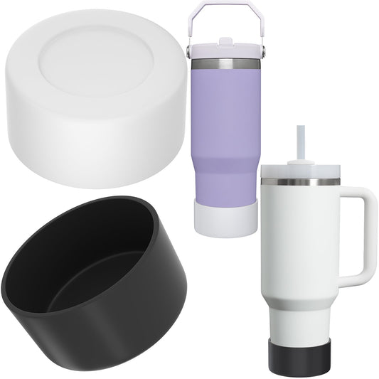 2 Pack Silicone Boot for Stanley 40 oz Quencher, Cup Boot Sleeve, Protective Water Bottle Boot, Simple Modern Boot, Tumbler Boot Silicone Bottom Accessories for Stanley Cup & Hydro Flask - Black+White