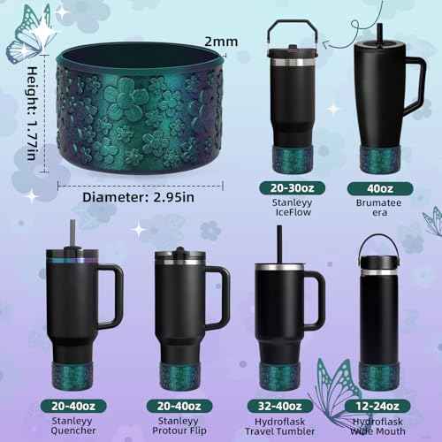 Flower Gradient Silicone Boot, Compatible with Stanley Quencher Adventure 40oz 30oz & IceFlow 20oz 30oz Tumbler, Protective Chameleon Cup Sleeve, Bottom Cover for Hydroflask 12oz-24oz
