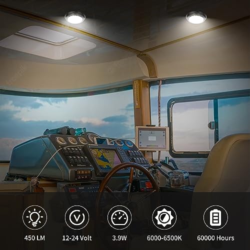 12V Marine Dome Light with Stainless Steel Base and White LED, 5.5 Inch Surface Mount
