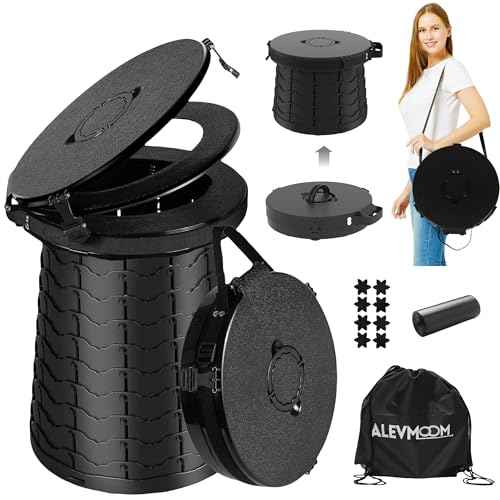 ALEVMOOM XXL Portable Toilet - 19.7" H Taller Wider Collapsible Foldable Camping Toilet with Lid, Strap, Bag - Adjustable for Camping, Hiking, Travel and Car