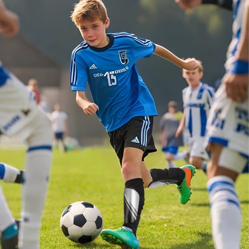 Kids Soccer Shin Guards - Silver & Black, Medium, Lightweight & Impact-Absorbing