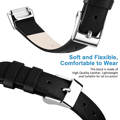 Vancle Leather Watch Band Compatible with Fitbit Luxe - Black, Adjustable Replacement Strap for Women & Men