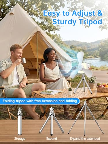 Portable Camping Ceiling Fan with Light Remote 9.25 inch Rechargeable Tent Fan