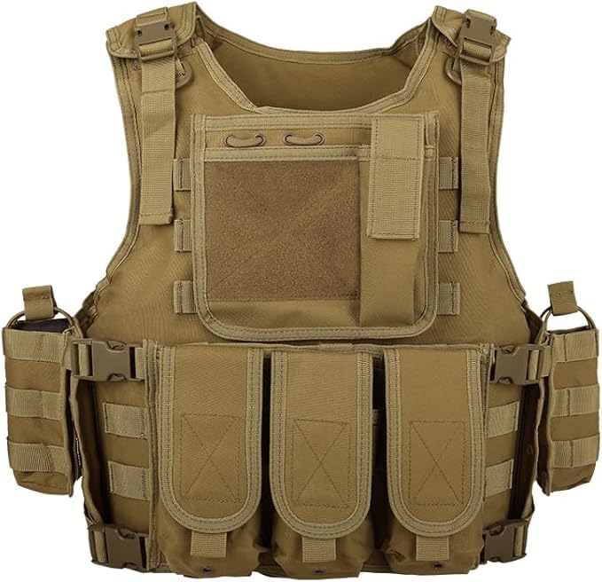 Adjustable Tactical Airsoft Vest for Men Outdoor Tan