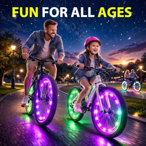Bike Wheel Lights 2-Pack - 7 Color LED Spoke Lights for Night Riding