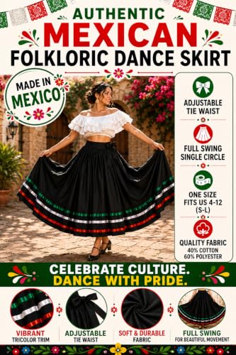 Mexican Flamenco Bomba y Plena Belly Dance Skirt - Black Tricolor Adult Size