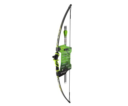 Barnett Quicksilver Youth Bow and Arrow Set for Kids 7-12 Years Old - 15-22in Draw Length, 28lb Draw Weight, Ambidextrous Handle with Adjustable Fiber Optic Sight, Includes Two Arrows, Green