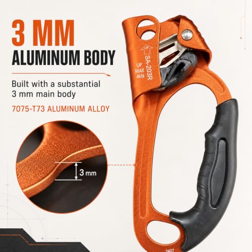 Right Hand Orange Hand Ascender Rope Clamp Climbing Gear CE UIAA Certified