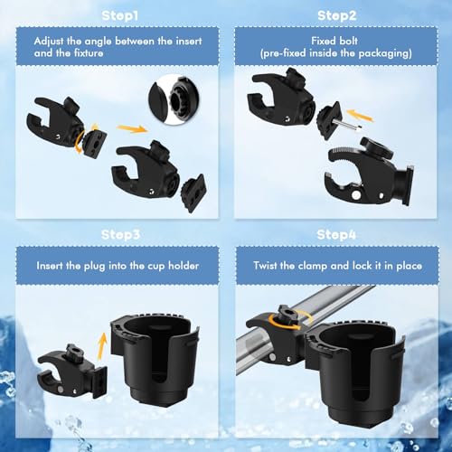 Universal Boats Cup Holder ? Fits 0.78" to 1.57" Tubes Drinks Holders, Compatible with Marine, Strollers, Bikes & Wheelchairs?Non-Slip Composite Material, No Drilling Required.