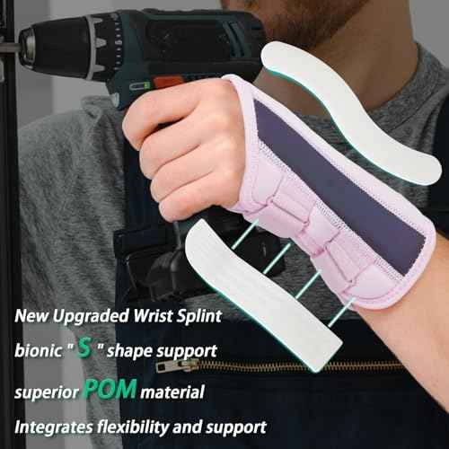 Wrist Brace for Carpal Tunnel Night Support with 2 POM Stays, Wrist Splints Left/Right Hand Stabilizer Adjustable Wrist Support for Tendonitis Arthritis Pain Relief (Rosepink-Right, M)